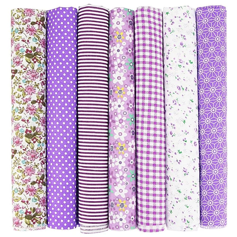 1-Set 7 Different Colors Handmade Warp Knitted Squares Laminated Printed 100% Cotton Patchwork Quilting Brocade Fabric Cloths/Floral/Striped/Geometric Designs/Machine Washable/Ironing Instructions