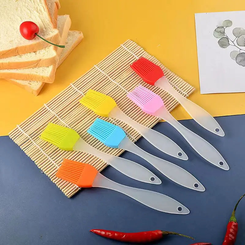 Kitchen Plastic Non-Slip Frosted Handle Disassembling Head Basting Silicone Bristle Brush-Hook Hole/ Colors-Orange/Pink/Green/Red/Yellow/Blue