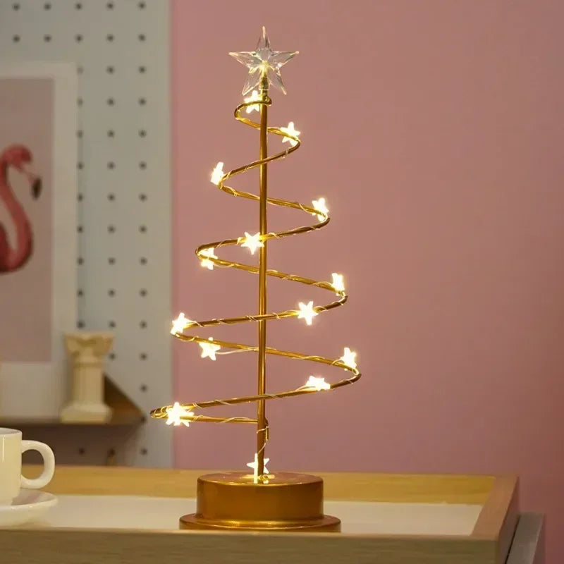 Acrylic Warm White LED Tabletop Fade-Wear-Resistant Christmas Tree Round Metal Base Table Lamps/ Battery Operated /3-AA Batteries (Not Included)/On/Off Switch/Colors-Gold/White/Clear/Silver