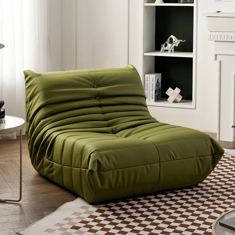 UOSU Modern Upholstered Padded Soft Six-Layer Caterpillar Foldable Washable Removable Cotton-Polyester Brown Suede Faux Leather Cover Solid Wood Frame Medium Firmness Lazy Recliner Chairs/Colors-Green/Orange/Blue/Brown/Yellow/Gray/White/Pink
