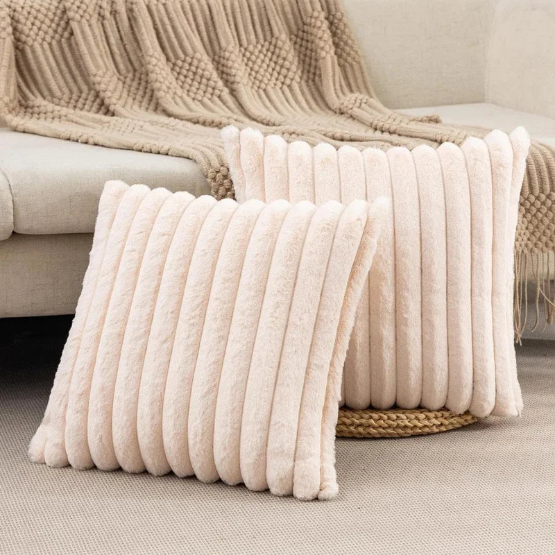 Embroidered Square Big Thick Striped Super Soft Cotton Solid Color Faux Rabbit Fur Sofa COVERS/Colors-Pink/White/Green/Apricot