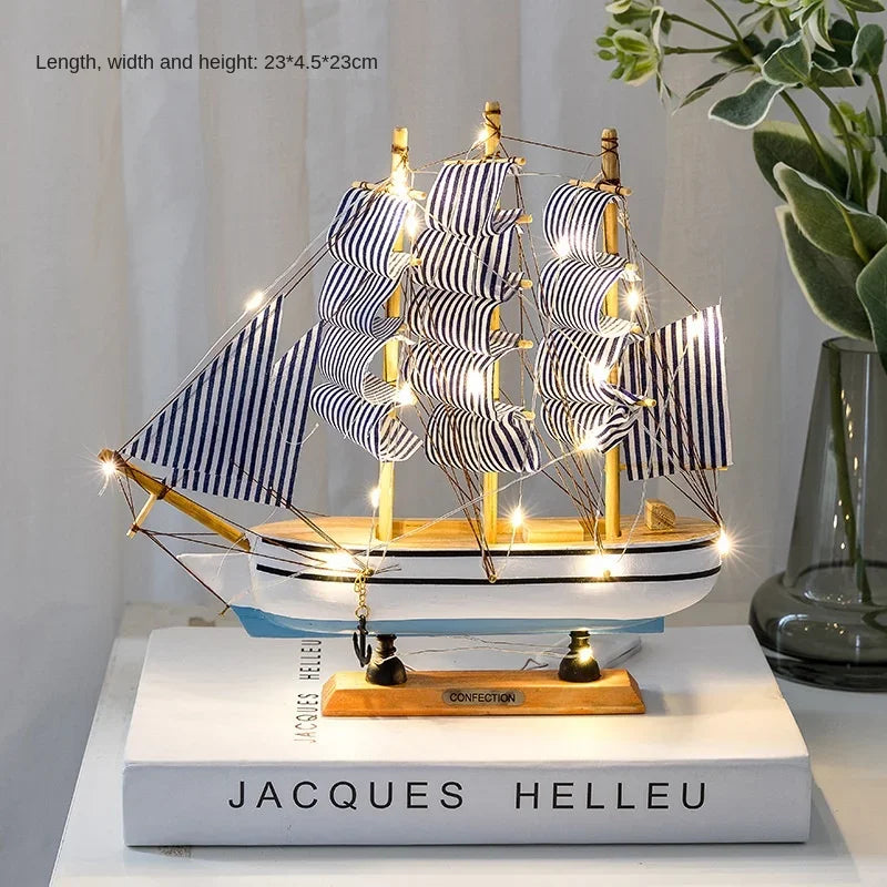 Wood/Fabric Nautical Sailboat Models/Colors-White/Black/Blue
