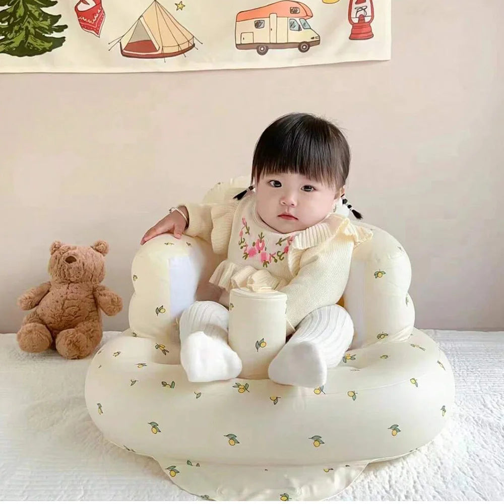 Baby PVC Inflatable Sofa Puff Portable Bath Sitting Chairs /Suitable for Babies: 6months-36 months/ 20 KG/Colors- Animals/White/Beige