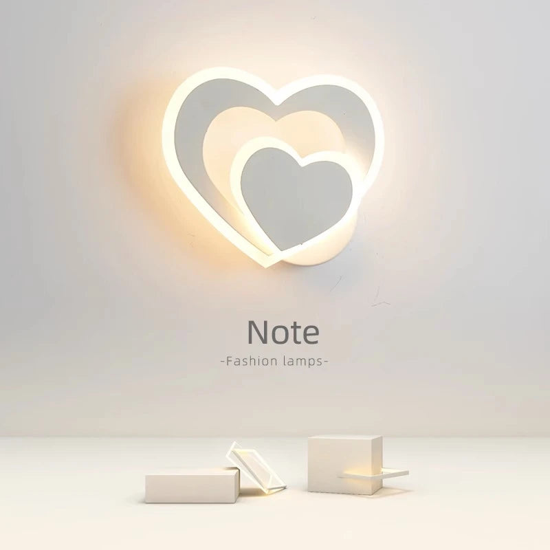 Nordic Modern Iron LED Two Heart-Shaped Acrylic Shade Wall Mounted Lamps/Colors-White/Black/Yellow/Gray