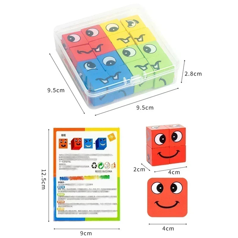 Plastic Kids Face Change Expression 3D Jigsaw Board Puzzle Building Blocks Montessori Cubes/Ages 3-14+years Old/Colors-Multicolor/Red/Blue