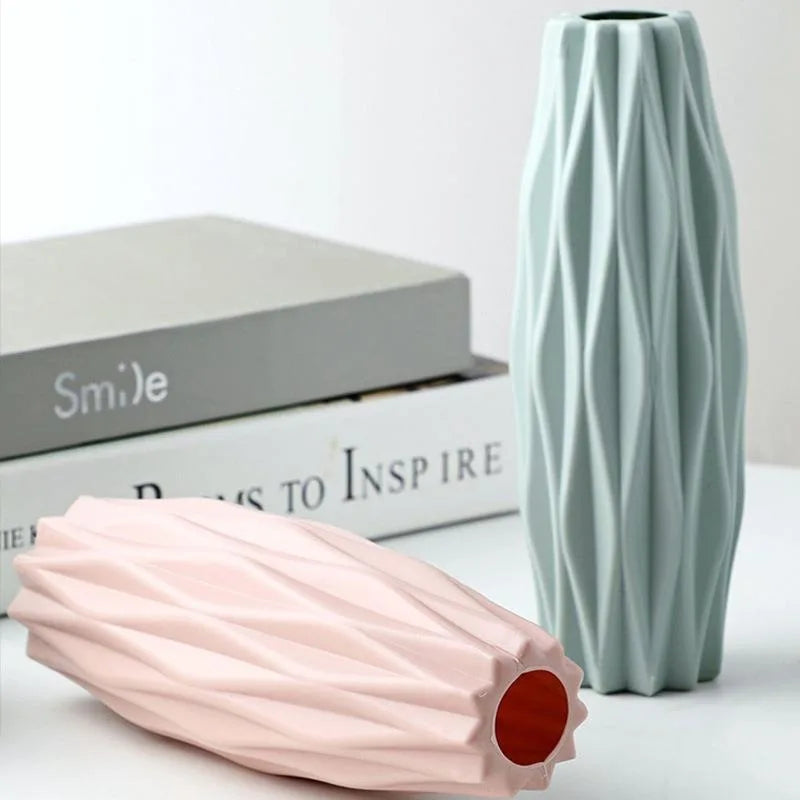 Round Tall Imitation Ceramic Diamond Plastic Vases/Colors-White/Pink/Green