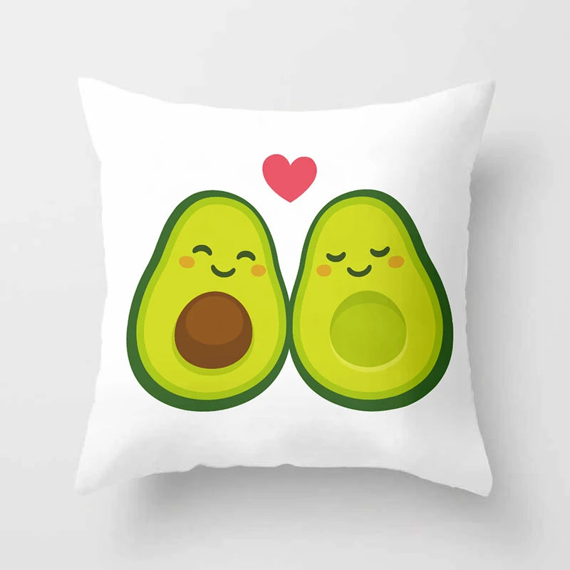 100% Polyester Avocado Printed Pattern Cushion Pillowcases/Colors-Green/Floral/White