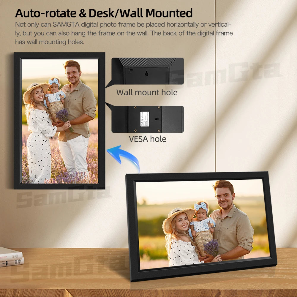 FRAMEO 15.6 Inch Smart IPS Display-Touchscreen Wireless Photo Upload Full HD Flips Back-Forward WIFI-Digital Auto-Rotate Picture Frames/32GB Built-In Memory Storage/ SD-Card Extension Only/ No SD Card/Image Format-JPEG/Colors-Black/White