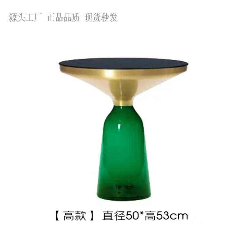 No-EN-Name-Null European Retro Multicolor Oval-Round Solid Glass Tea-Coffee Tables/ Size-50x53cm