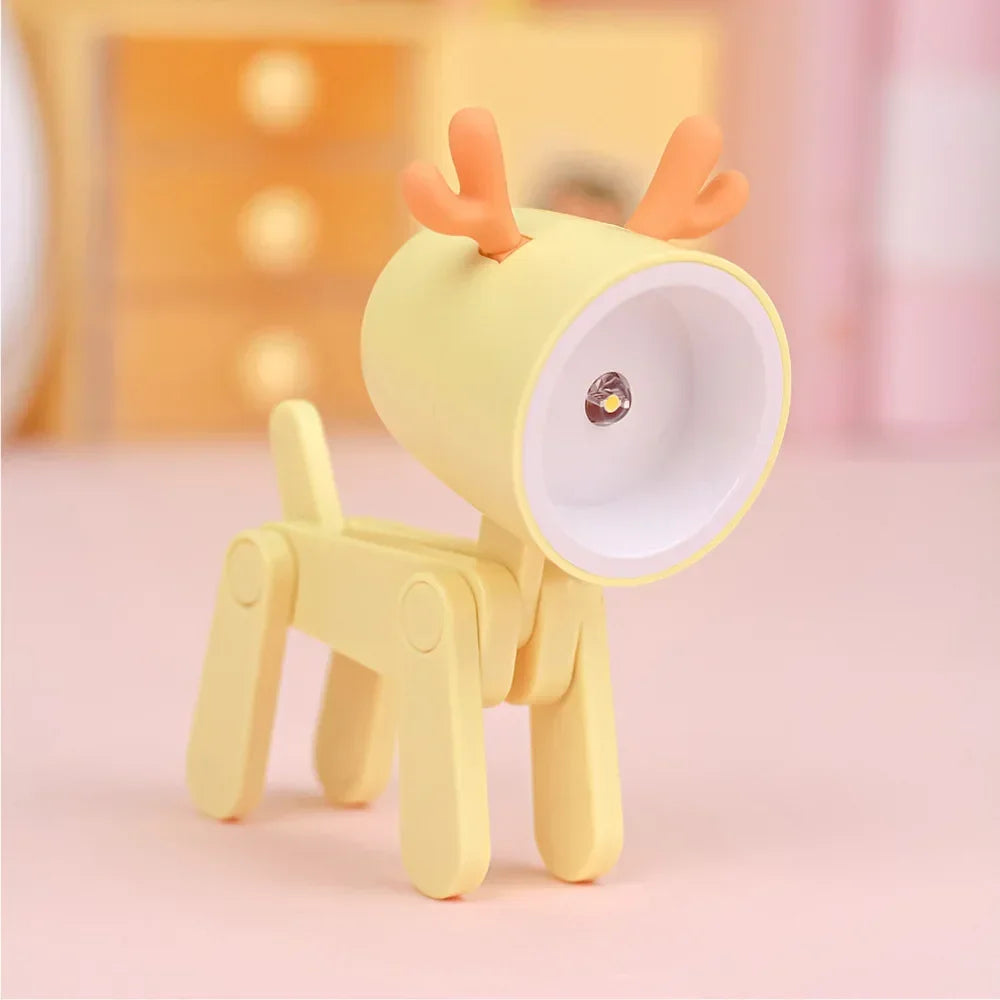 Kids Indoor PVC LED Warm Yellow Light Folding Cute Little Deer-Puppy Mini Shape Portable Nightlights/Colors-Blue/Green/Pink/Beige/Orange/Yellow/Bulbs Included/3-Button Batteries