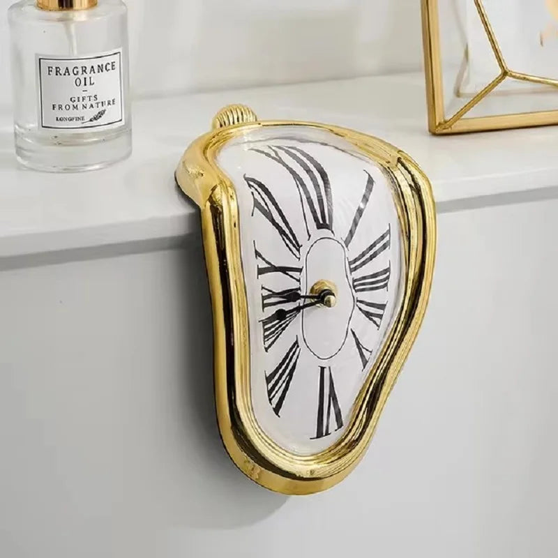 Salvadoran Dali Chrome Acrylic Roman Numeral Numbers Cartoon Distorted Plastic Silent Melting Wall Clocks/Colors-Gold/Black/Silver/White