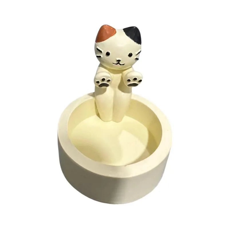White Creative Cute Resin Cartoon Cat Sitting Down On Edge Of Candleholders