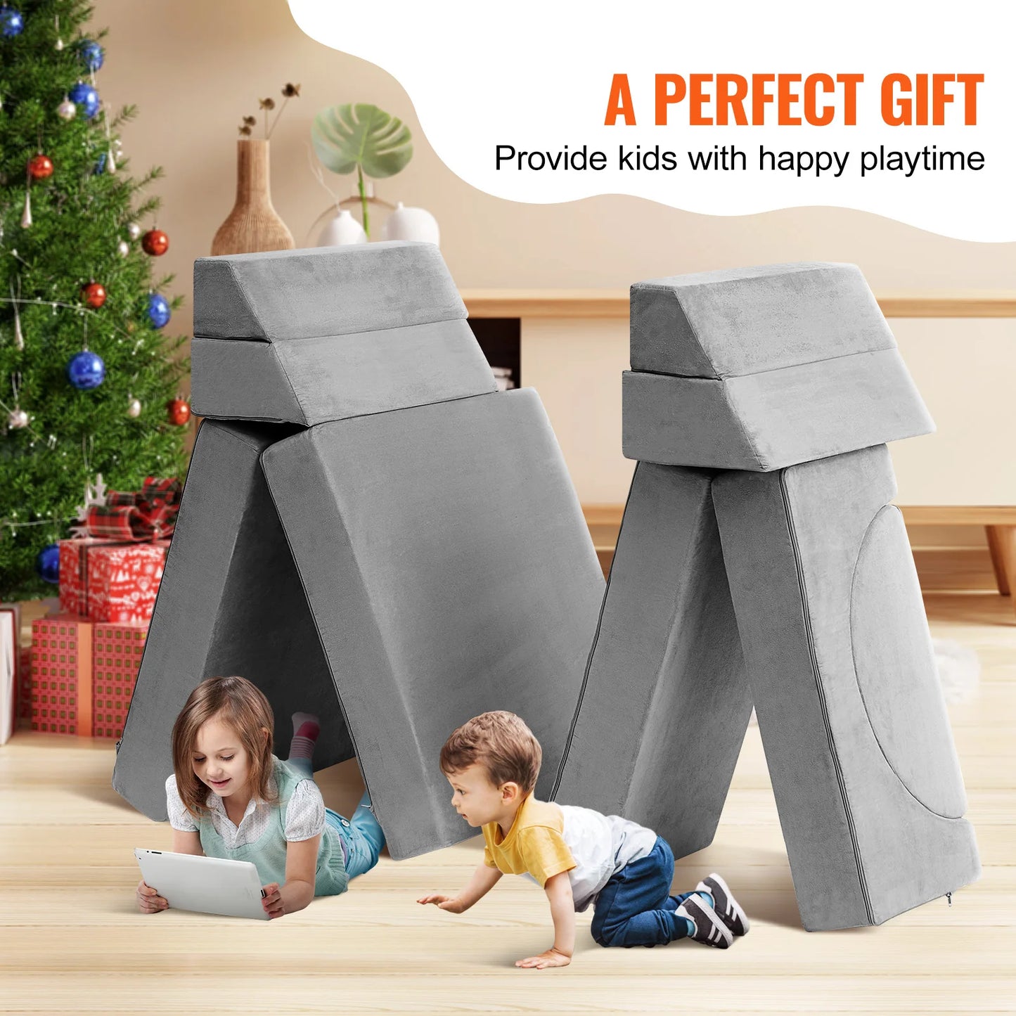 10 PCS VEVOR Kids Gray Geometric Shape High-density 25D Sponge Play Couch/Ages: 18 Months-Older/15 Shape Components