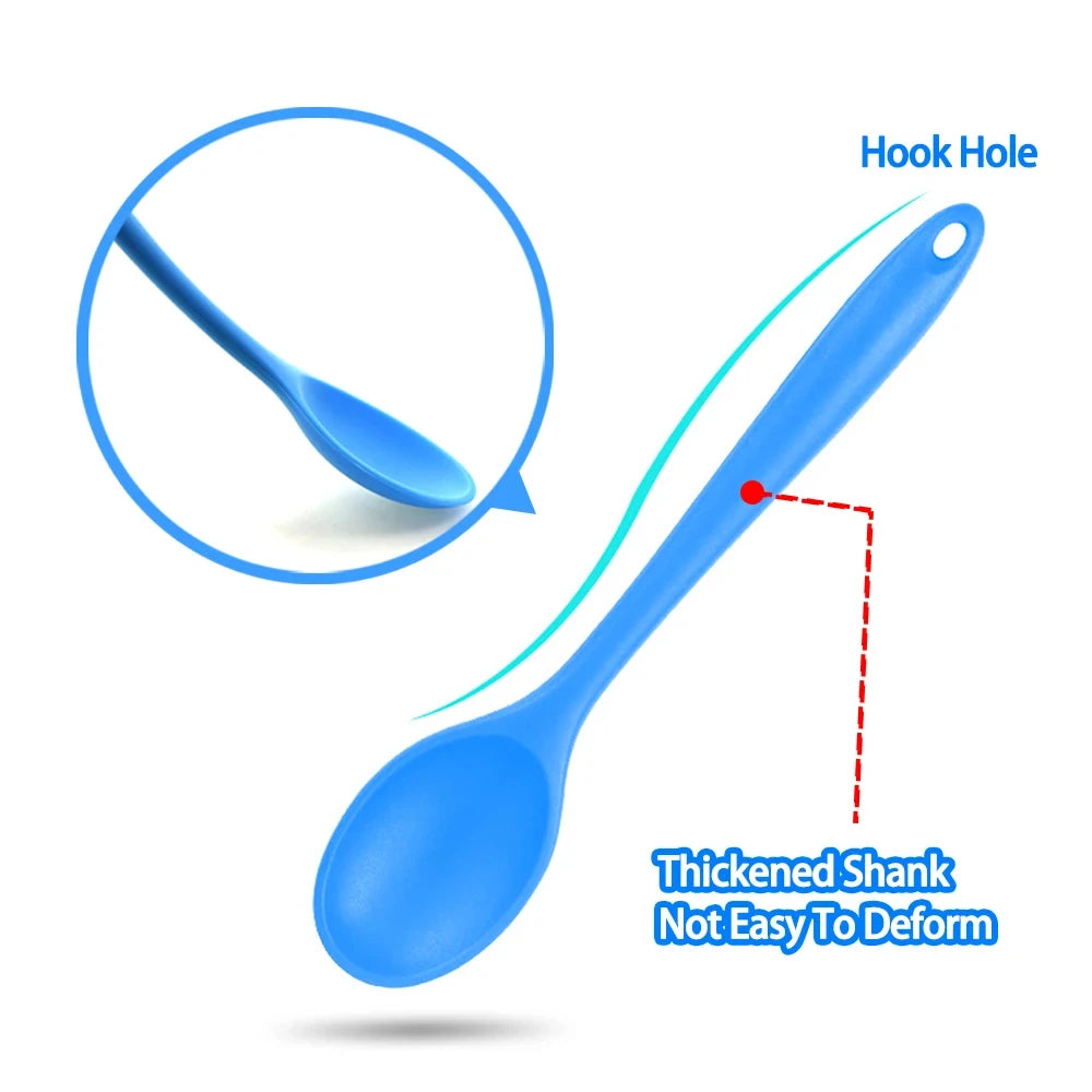 Kitchen Multicolored Thermostability Anti-Corrosion Soft Silicone Spoons/With Hook Hole /Colors-Multicolor/Blue/Green/Yellow