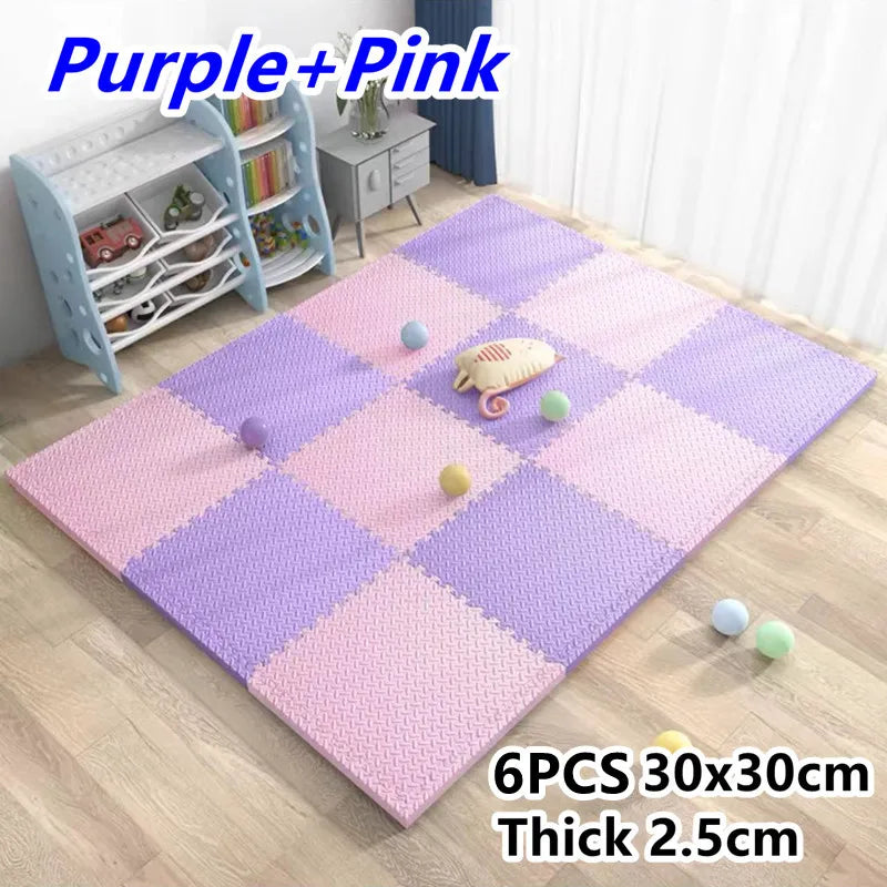 Tatame Babies 6 PCS Set Thick Strong Cuttable Elastic Split Interlocking Foam Joint Anti-Slip Bottom Playroom Floor Mats/Colors-Multicolor/Pink/Gray/White/Purple/Beige/Geometric