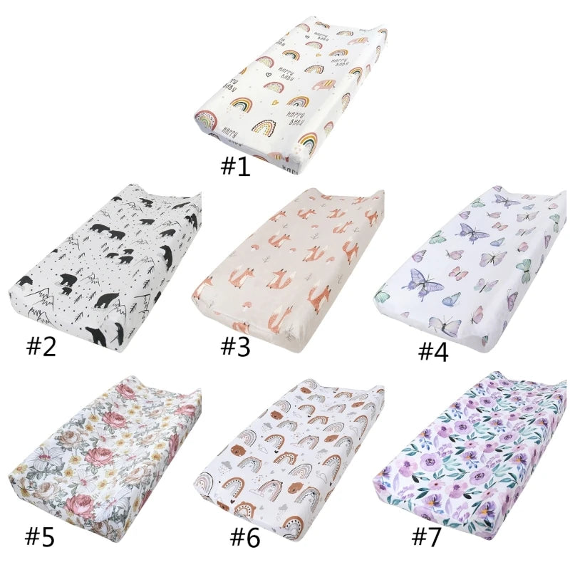 Newborn Babies Soft Polyester Fabric Cute Cartoon Design Removable Washable Diaper Changing Pad Printed COVERS/Colors-Multicolor/Floral/Animal/Rainbow