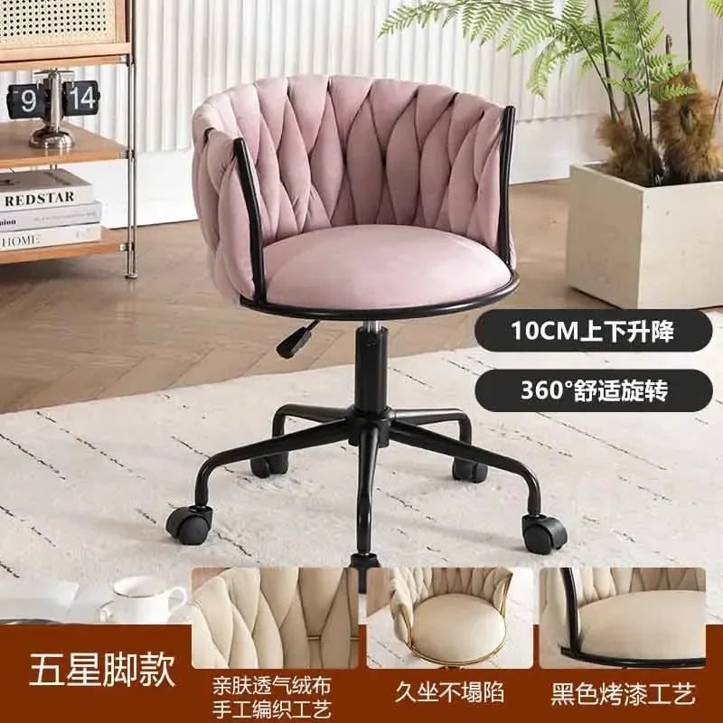 Upholstered Polyester Italian Style Ladies Bedroom Makeup Flannel Cushions Chairs w/ Steel Legs-4 Plastic Wheels/Colors-Beige/Pink/Blue/Black/Green/Gray