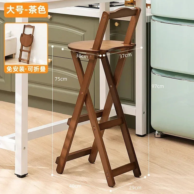 2pcs Durable Small Low Back Polished Bamboo Foldable Flat Bar Stools/Sizes: S-M-L/Beige/Brown
