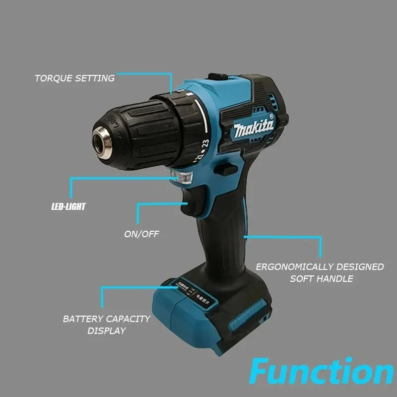 MAKITA 18V Outdoor Maximum Output Cordless Brushless Black-Blue Body Battery-Powered Rechargeable Soft Rubber Covered Pistol Handle All Aluminum Head Tung Steel Shaft Electric Power Driver Drills
