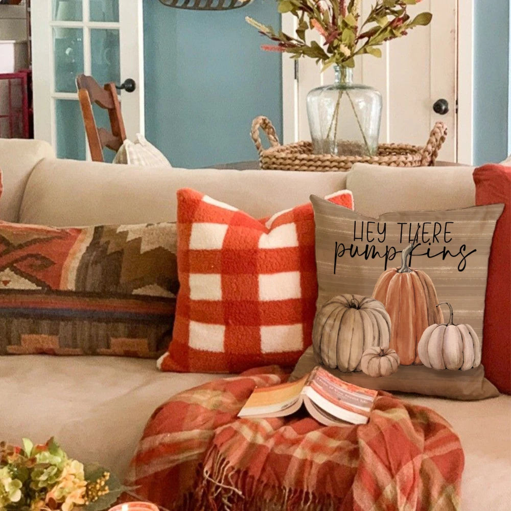 1pc-4pcs Brown Polyester Fall Square Handed-Printed Pumpkin/ Pickup/ Throw Pillows COVERS Set/Without Pillow Core/Sizes : 45cmX45cm 18inchX18inch
