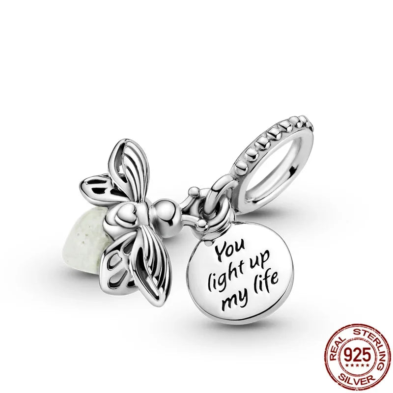925 Sterling Silver Firefly Charms Beads Glow in The Dark Pendant Fit Original Bracelet Fine Jewelry Love Gifts Diy for Women