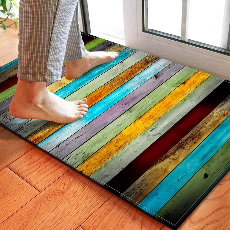 100 % Polyester Kitchen Anti-Slip Waterproof Rainbow Rugs/Colors-Striped Multicolor