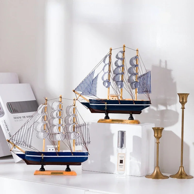 Wood/Fabric Nautical Sailboat Models/Colors-White/Black/Blue
