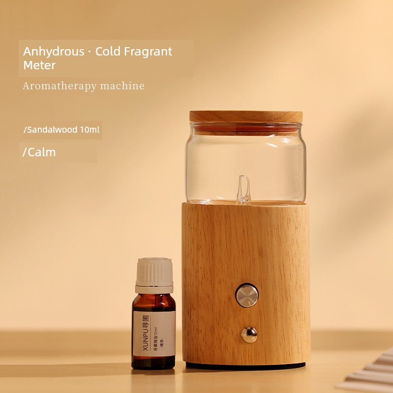 Home Glass Atomizer Plant Aroma Spray Diffuser Air Freshener Long-Lasting Adjustable Wireless Timing Cold Fragrance Deodorant Cylindrical Shape Natural Wood Base