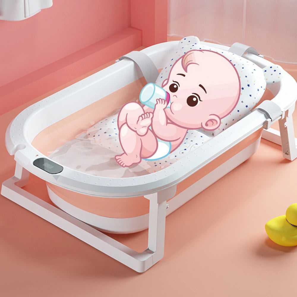 Newborn Babies-Preschooler Foldable Plastic PP-PU Synthetic Thick Polyester Anti-Skid Cushion Portable Traveling Reinforced Support Babies Bathtubs/Ages: Newborn 0-3 Years Old/Colors-White/Blue/Pink/Gray/Striped/Multicolor