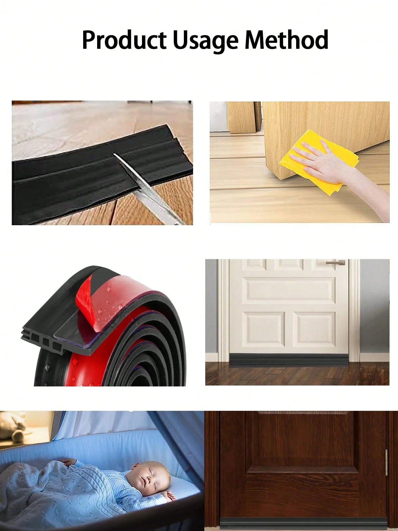 2 PCS Set Black Rolls Quick-Adhesive Interior-Exterior Sound-Wind Proof Cuttable Edge Banding Door Draft Stopper Strips