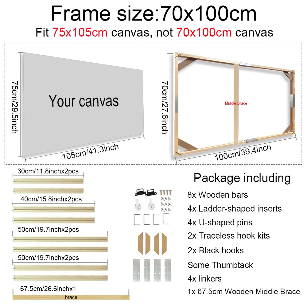 Unisex DIY Craft Single Rectangle Nature Wood Frames For Canvas Oil-Water Painting Kits /Colors-Brown/Beige