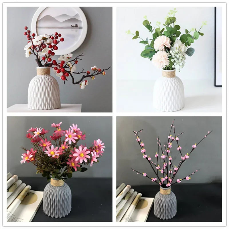 3 Dimensional Plastic Round Imitation Ceramic Floral Vases/Colors-Blue/Pink/White/