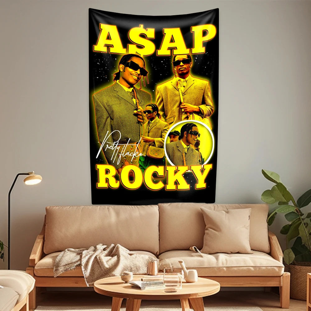 Polyester Printed Asap Rocky Aesthetic Music Album Rapper Flag Wall Hanging Tapestries/ Colors- Black/Multicolor/White/Blue/Green