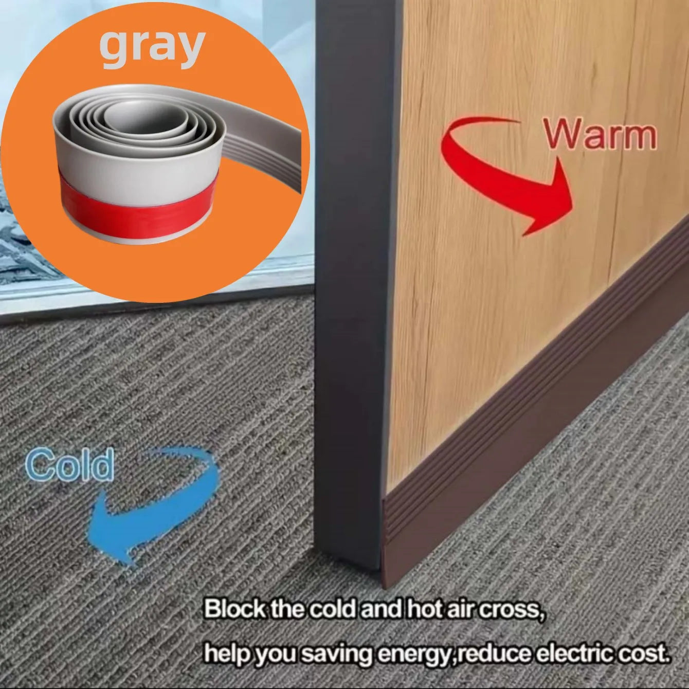 Pure Silicone Waterproof Backing Non-Toxic TPE Adjustable Self-Adhesive Wind-Sound-Proof Under Door Bottom Seal Strips/Colors-Black/Brown/Gray