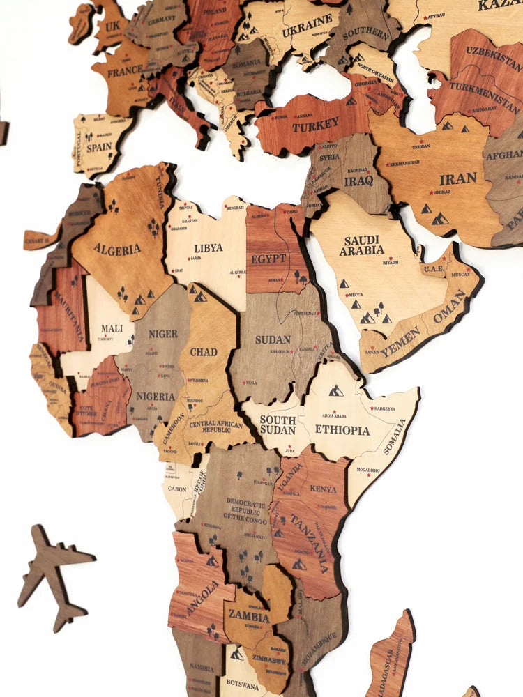 World Light Emitting Map Solid Wood Stereoscopic Wall Decoration/Colors-Brown/Blue/Beige/Black