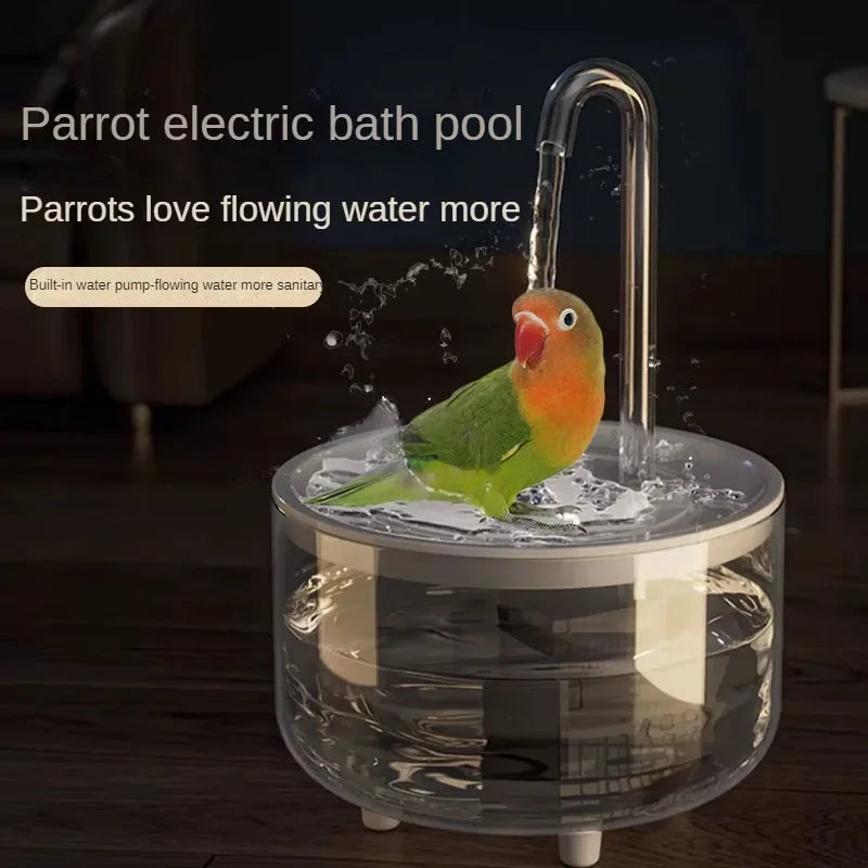 Auto Circulating 2-in-1 Parrot Bath & Pet Water Fountain, Drip-Free Design for Small Pets, USB Powered