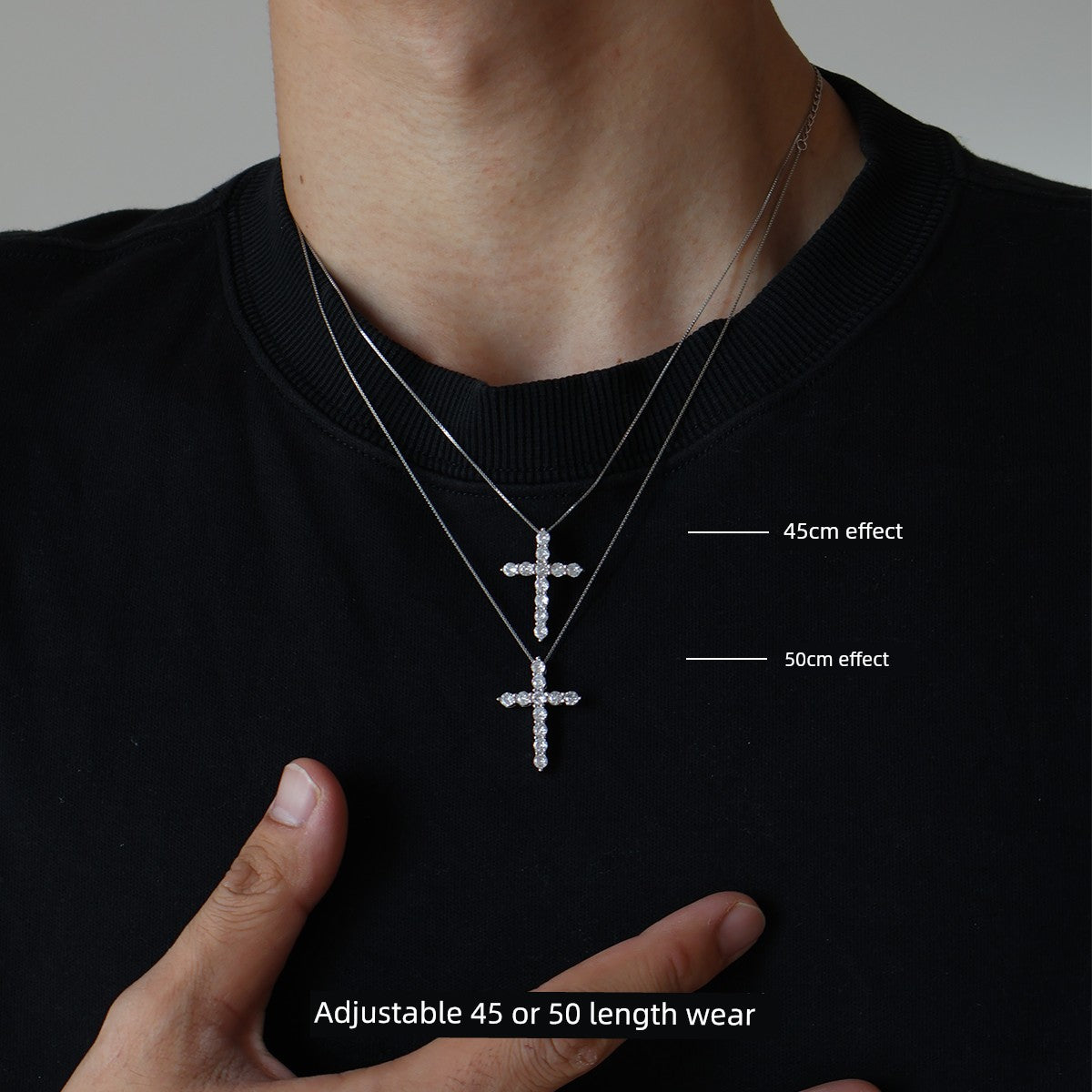 ZHENAI Unisex Fine Imitation Sterling Silver-Plated Metal Shiny Clear White Realistic Diamond-Like Gemstones Cross Pendants-Charms Necklaces