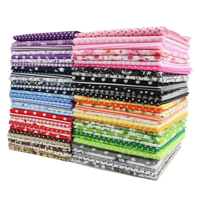 1-Set 7 Different Colors Handmade Anti-Static 100% Cotton Plain Dyed Woven Printed Quilting Brocade Fabric Squares/Colors-Multicolor/Floral/Animal/Orange/White/Gray/Red