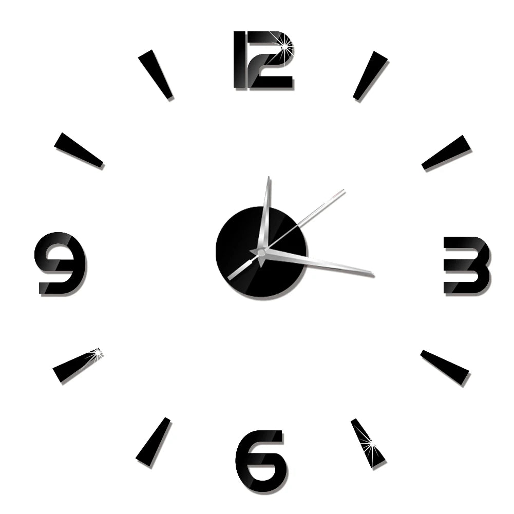 Self-Adhesive Waterproof Vapor-Proof Non-Toxic Safe Acrylic 3D Mirror Wall Clock Decals/Colors-Black/Silver/Gold