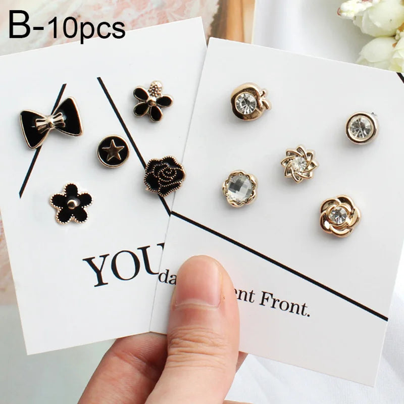 10pcs Button Brooch Set Imitation Pearl Rhinestones Pin Coat Clothes Accessories Gift Prevent Exposure Brooches for Women