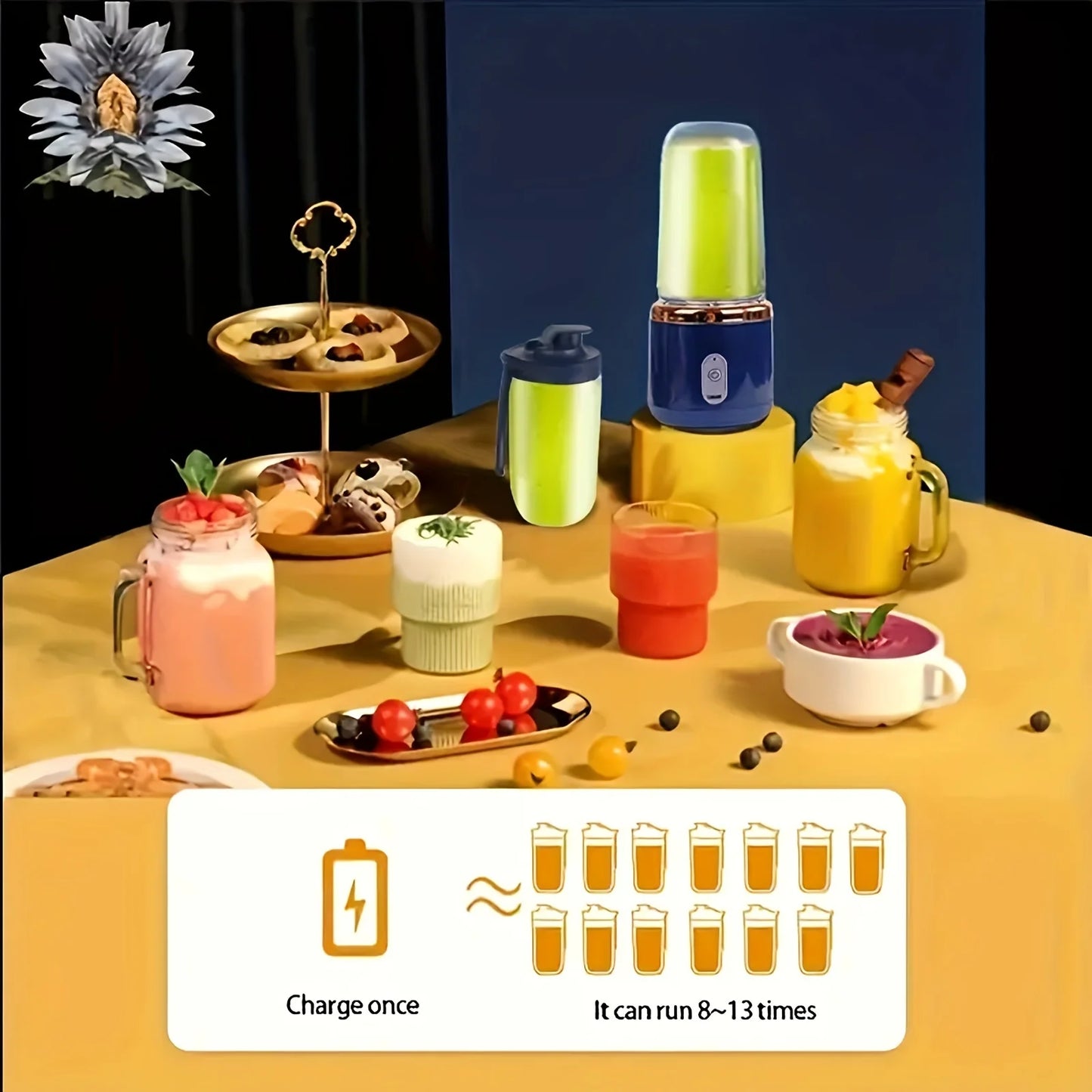 Built-In USB Portable 6 Blades Automatic Pulp Ejection Electric Juicers/ Double-Single Cups/Colors-Blue/Pink