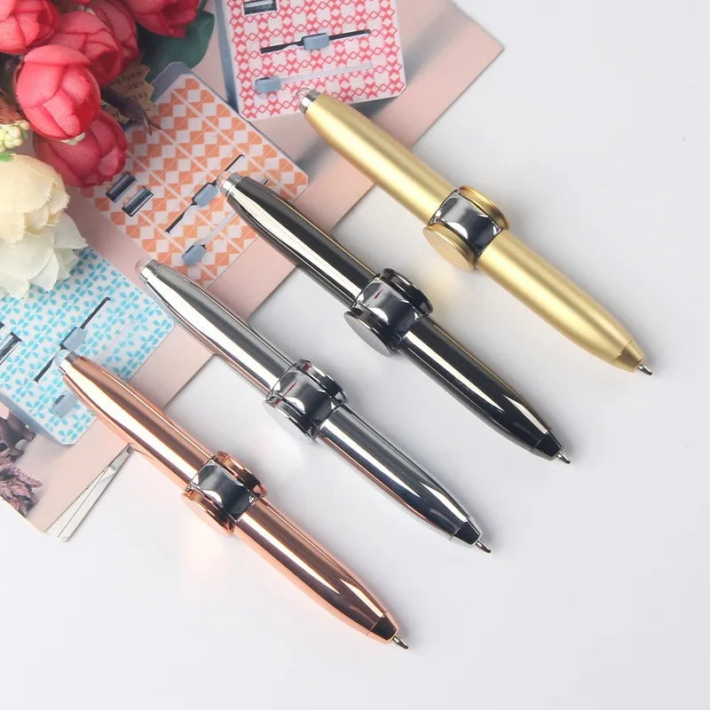 Gyro Metal Multi-Function Stress-Anxiety Relief LED Spinning Ballpoint Pen Fidget Toys/14-18 + Years Older/ Colors-Blue/Red/Silver/Gold/Black