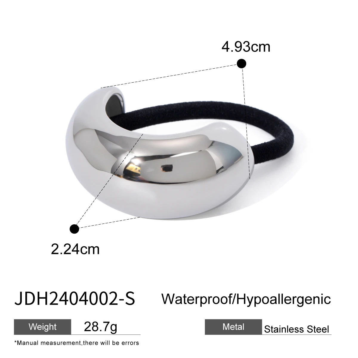 YOUTHWAY Small Sleek Stainless Steel Metal Plastic-Synthetic Fabric Petite Glossy Arch Pony Cuff Ponytail Holders/Colors-Gold/Silver/Black/Multicolor
