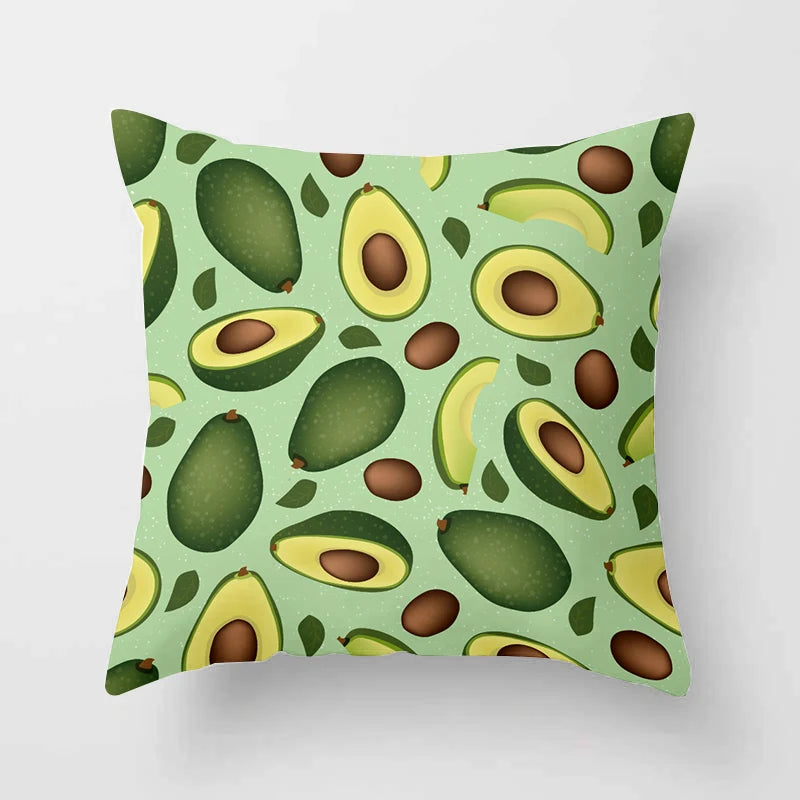 100% Polyester Avocado Printed Pattern Cushion Pillowcases/Colors-Green/Floral/White