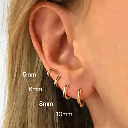 Vintage Gold Imitation Silver Stainless Steel Round Huggie Hoop Earrings