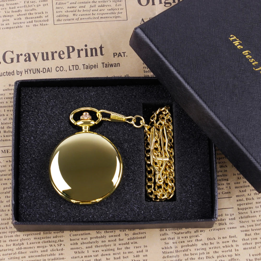 SHUHANG Adults Vintage Waterproof Antique Quartz 12 Hour Display Glossy Gold Round Shaped Metal Alloy Case Plastic Face Pendant Chain-Pocket Watches /Colors-Black/Silver/Gold/With-Without Box