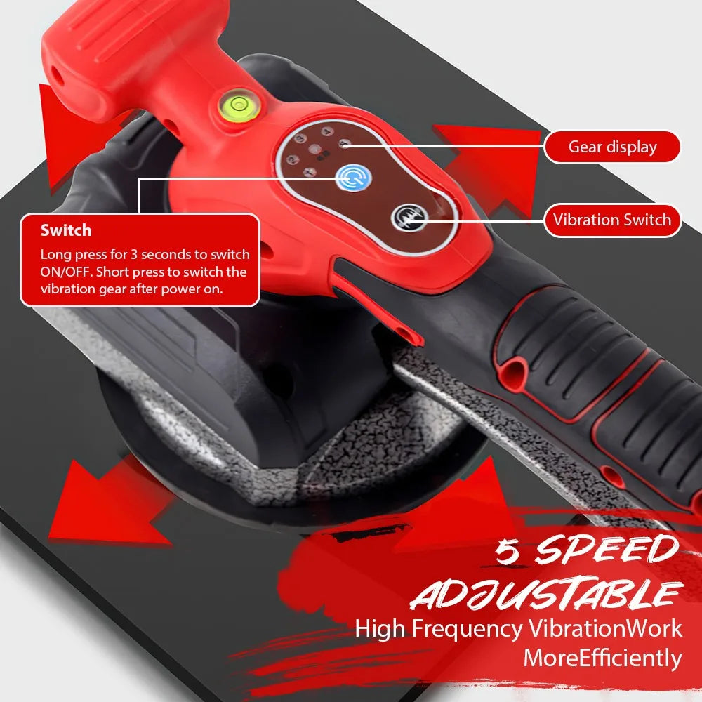 No-EN-Name-Null Outdoor Adjustable 5 Speed Gears Rechargeable Lithium-Ion Battery-Powered Red-Black Plastic Body Suction Cup Bottom Electric Leveling Floor Tile Machines Masonry Tools/ 1-Battery Charger/1-2 Lithium-Ion Batteries Optional /1-Cloth Bag