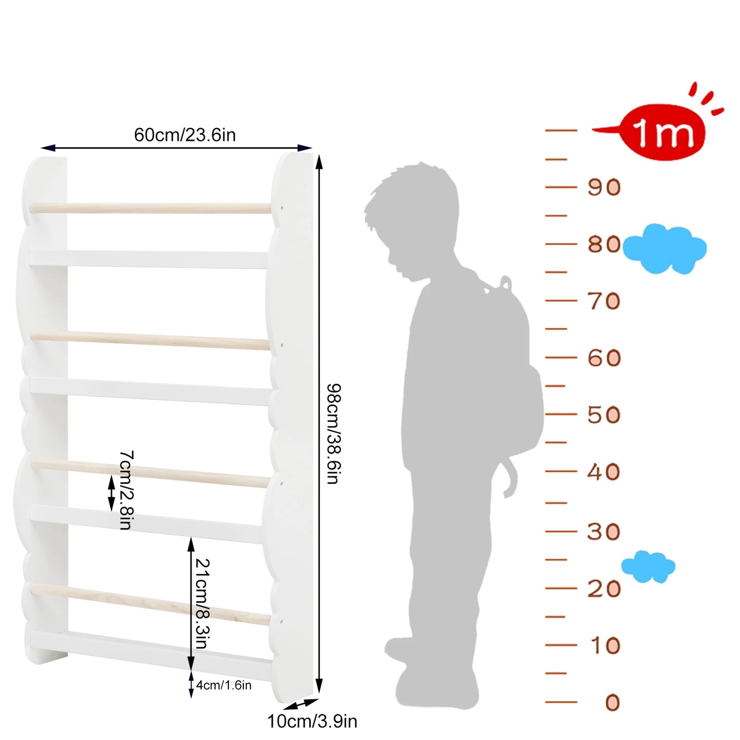 WOLTU Kids Modern Four-Open Display Shelves Eco-Friendly Water-Base Green Paint E1 Pine Wood Bars Wall-Mounted Rack Bookcases/Colors-White/Green/Gray/Ages: 3 Years Old And Older
