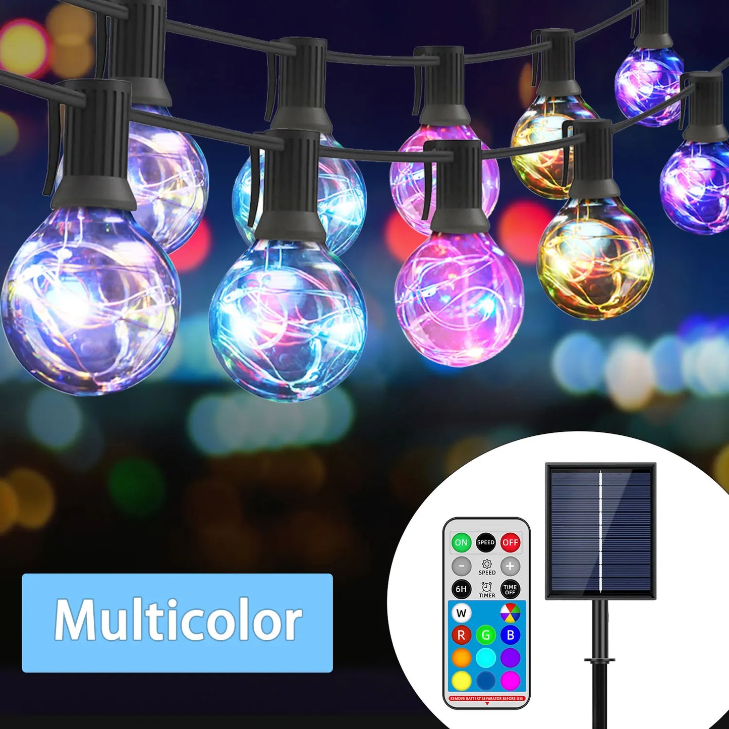 AIOPP Outdoor-Indoor Dimmable Solar-Powered Eight Light Modes Warm White Multicolor Built-In 4  LED Weatherproof Waterproof Shatterproof  Hanging Round Ball Globe Light Ropes-String Patio Lights/ Colors-Black/Yellow/White/Multicolor