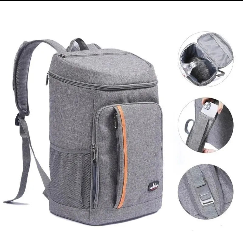 No-EN-Name-Null Large Waterproof Two Padded Straps Black Oxford Fabric Five Pockets Double-Open Zippers Fully-Coated Aluminum Foil Thermal-Cold Double-Opening Zippers Hiking Backpacks/Colors-Black/Gray/Blue/Orange